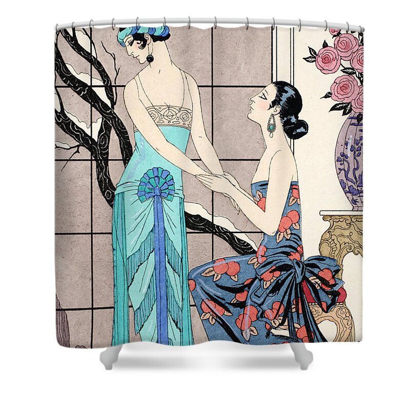 Barbier Shower Curtain featuring the drawing The Difficult Admission by Georges Barbier