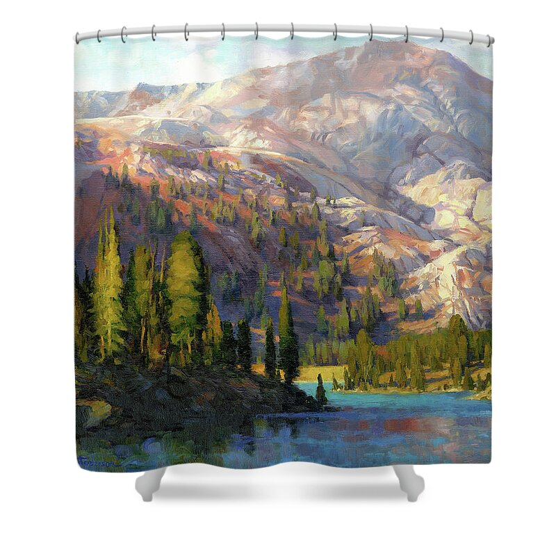 Mountain Shower Curtain featuring the painting The Divide by Steve Henderson