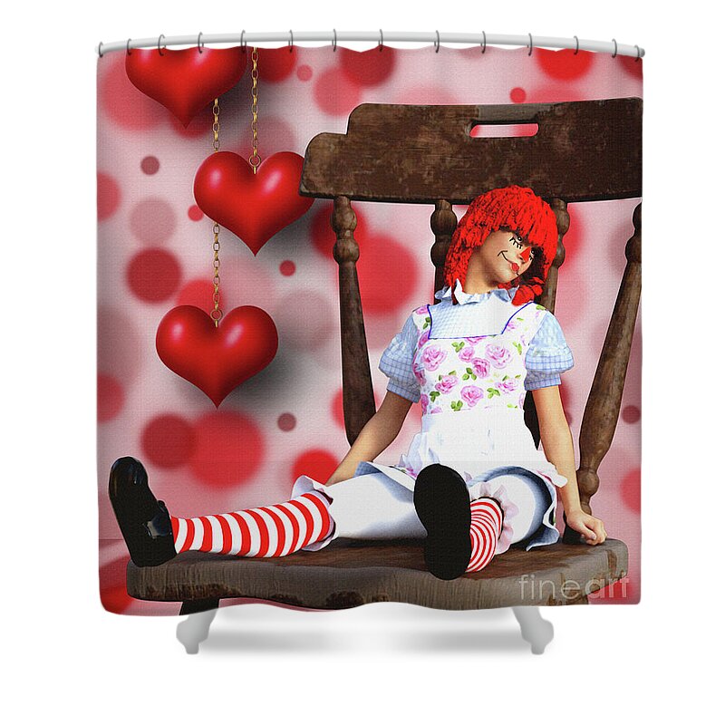 Doll Shower Curtain featuring the mixed media Raggedy Raggedy by Barbara Milton