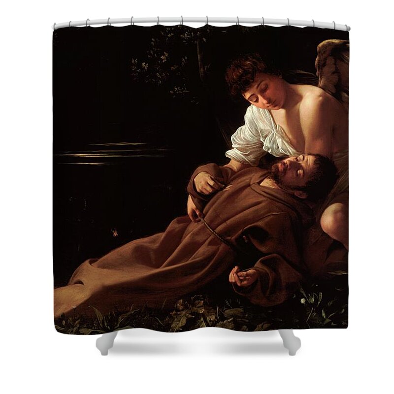 Ecstacy Shower Curtain featuring the painting The Ecstacy Of Saint Francis Of Assisi by Troy Caperton