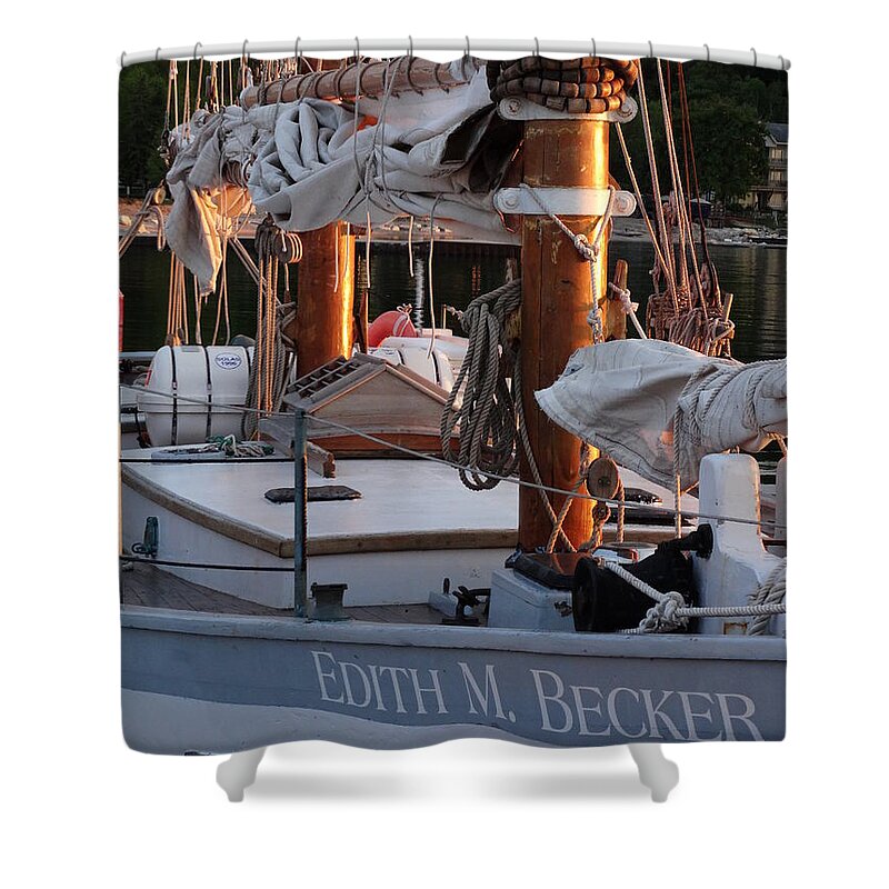 Sailboat Shower Curtain featuring the photograph The Edith M. Becker at Dock by David T Wilkinson