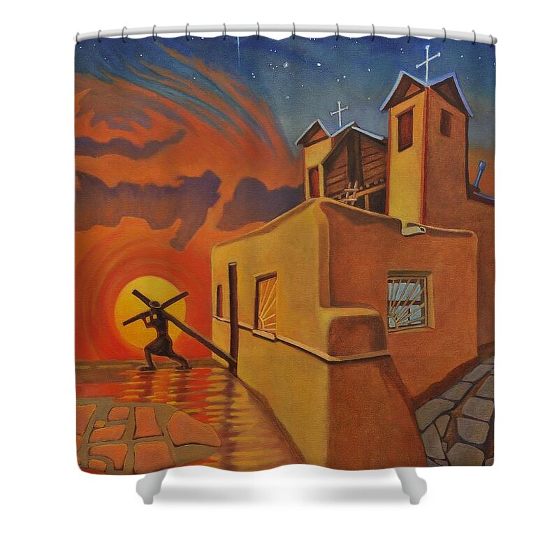 Chimayo Shower Curtain featuring the painting The Emancipation of Christ by Art West