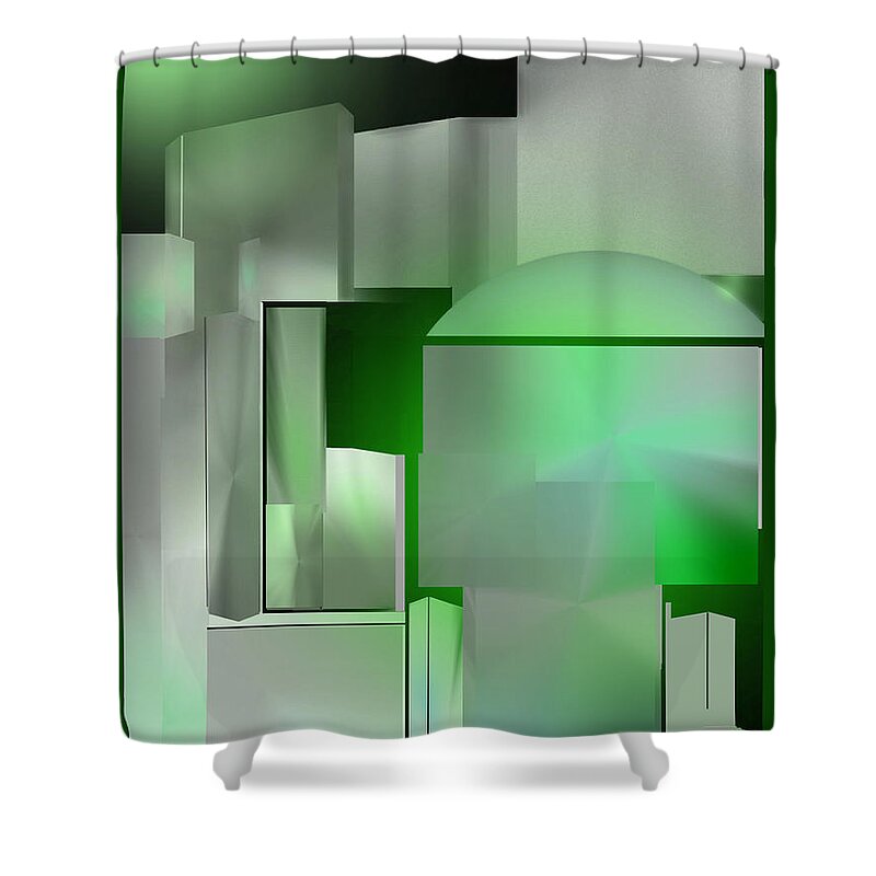 Abstract Shower Curtain featuring the digital art The Emerald City by John Krakora