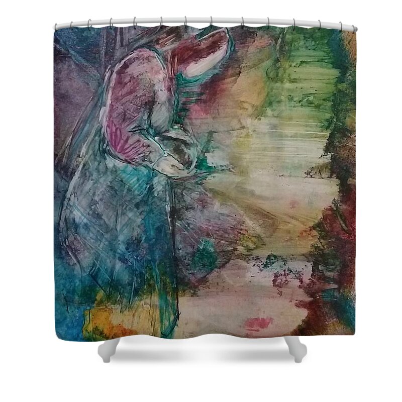 Mary Magdeline Shower Curtain featuring the painting The Empty Tomb by Deborah Nell