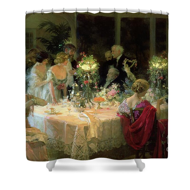 The Shower Curtain featuring the painting The End of Dinner by Jules Alexandre Grun
