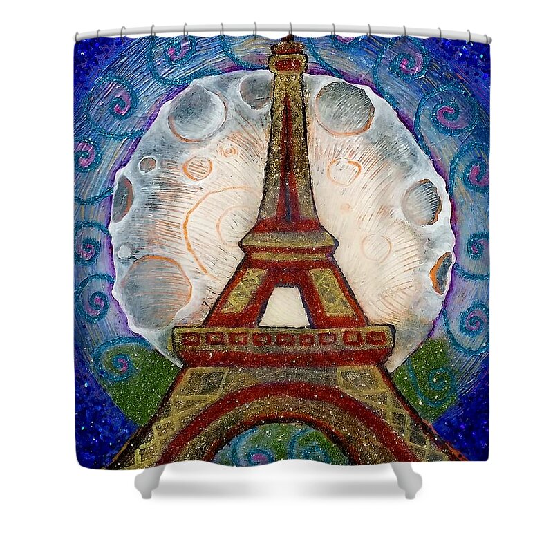 Eiffel Shower Curtain featuring the painting The Evening of a Ready-Wish Upon a Parisian High Point by Corey Habbas