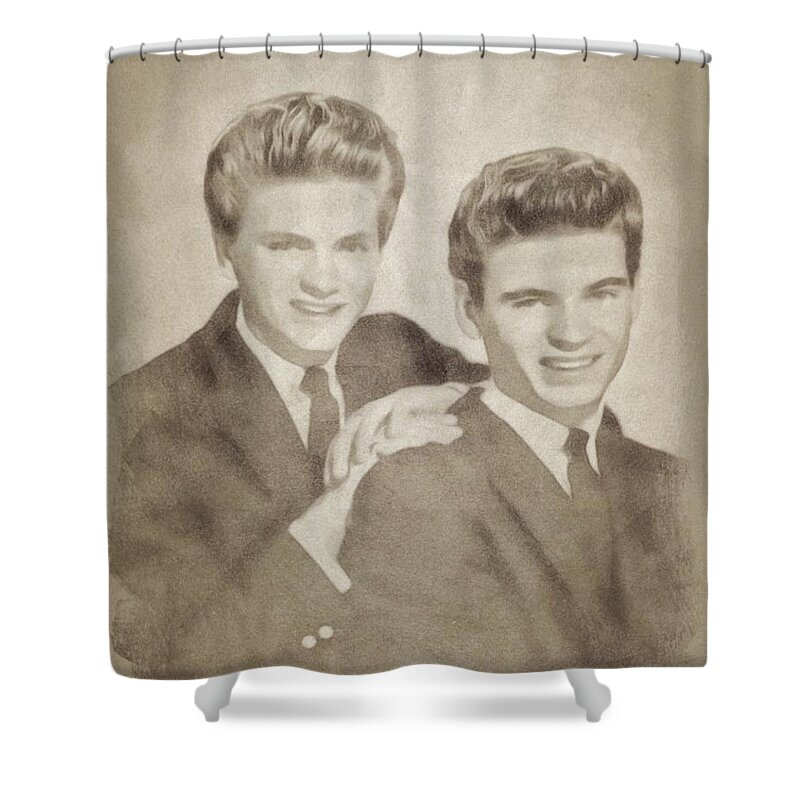Hollywood Shower Curtain featuring the drawing The Everly Brothers, Music Legends by John Springfield by Esoterica Art Agency