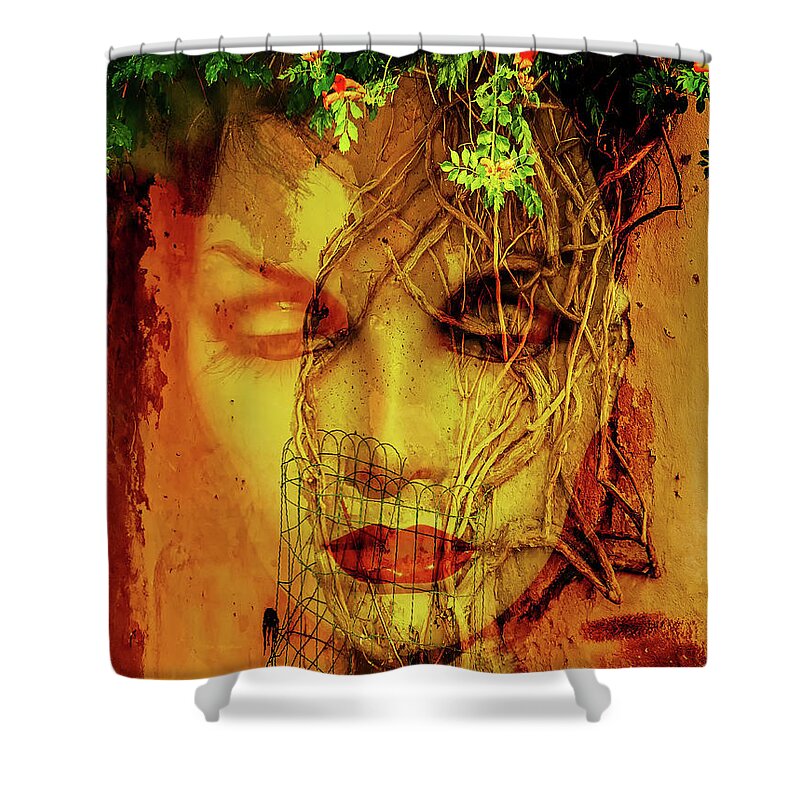 Face Shower Curtain featuring the photograph The face and the tree by Gabi Hampe