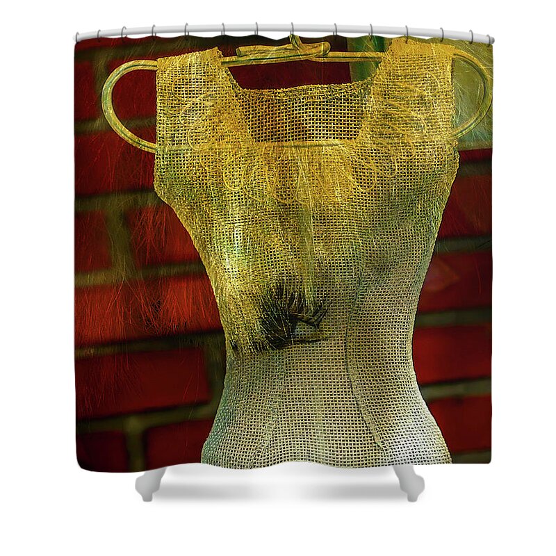 Dress Shower Curtain featuring the digital art The face inside the dress by Gabi Hampe