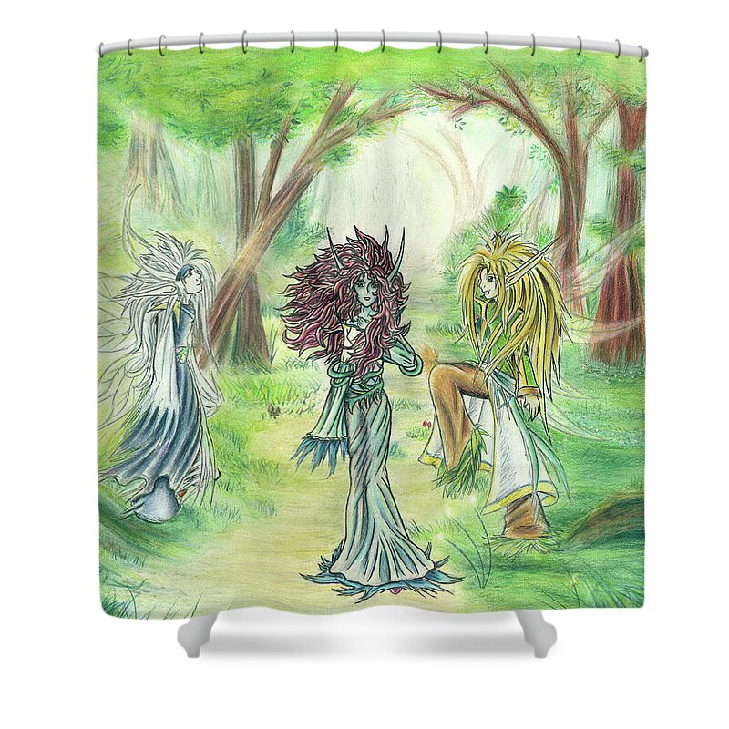 Fae Shower Curtain featuring the painting The Fae - Sylvan Creatures of the Forest by Shawn Dall