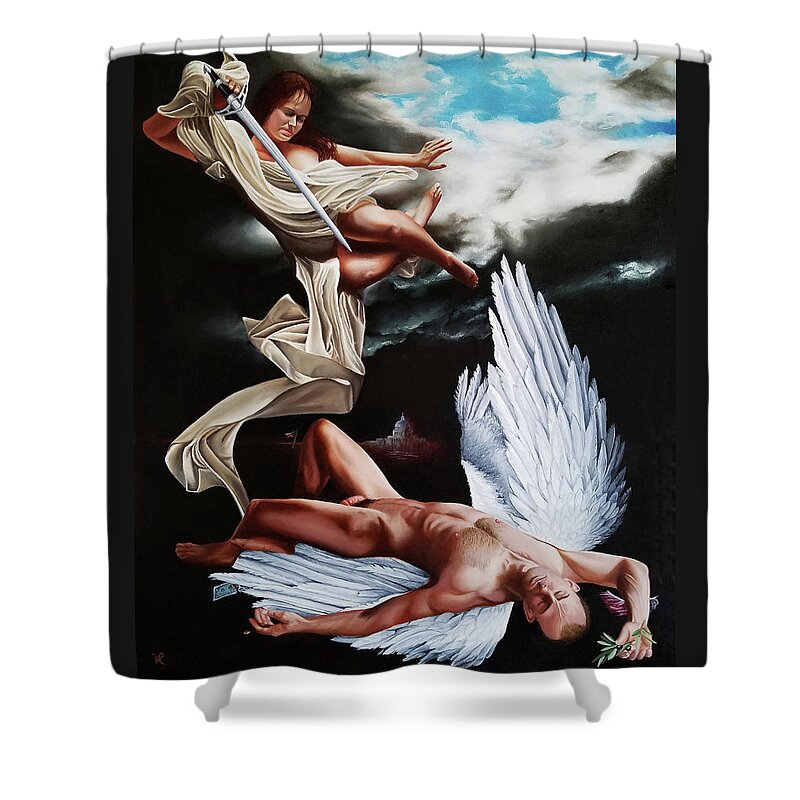 Angels Shower Curtain featuring the painting The Fallen by Vic Ritchey
