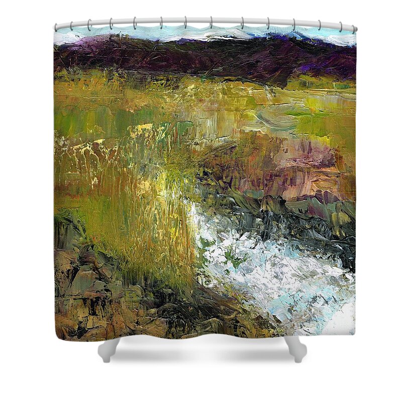 Landscapes Shower Curtain featuring the painting The Farmers Ditch Fall by Frances Marino