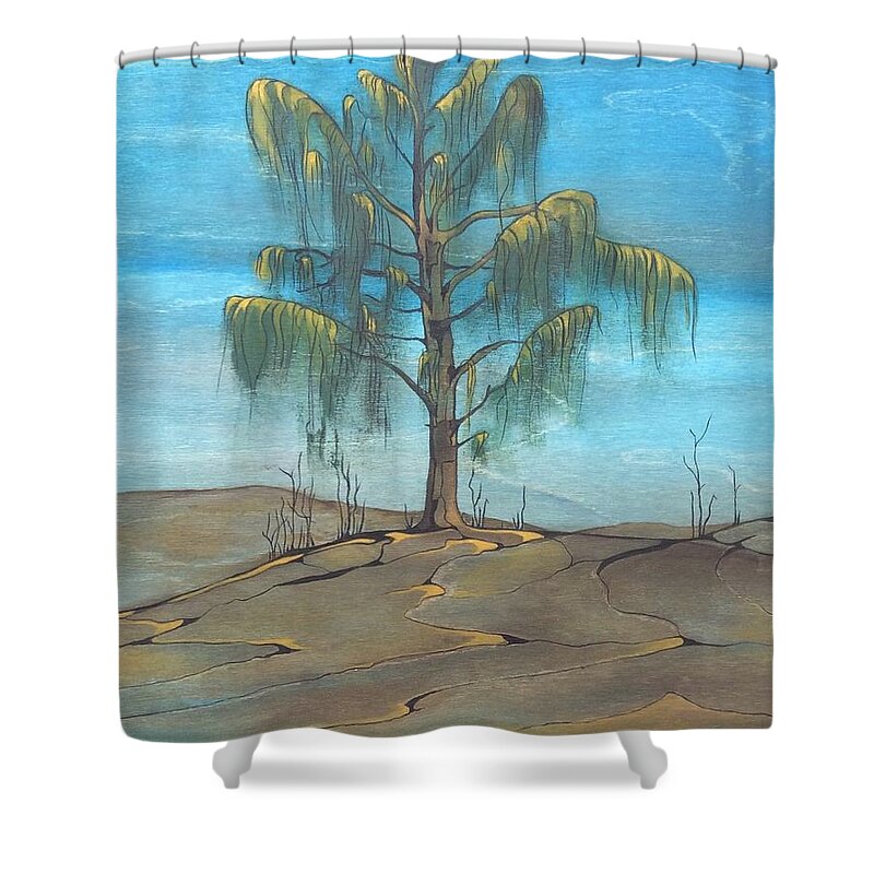 Tree Shower Curtain featuring the painting The Feather tree by Pat Purdy