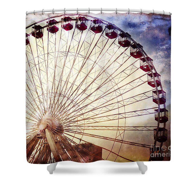 Chicago's Navy Pier Shower Curtain featuring the photograph The Ferris Wheel at Navy Pier by Mary Machare