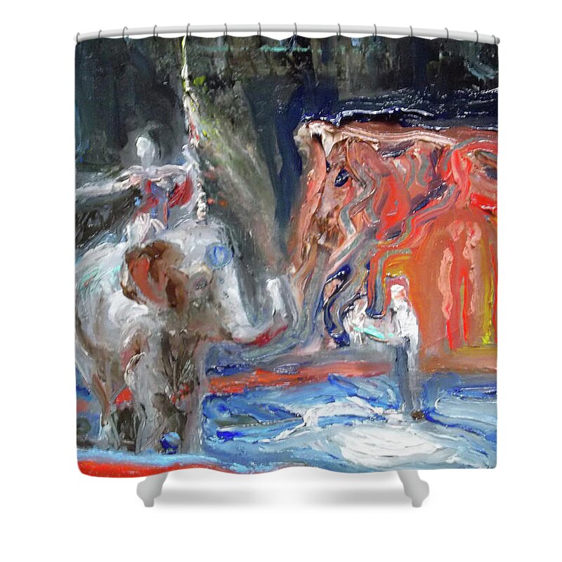 Elephant Shower Curtain featuring the painting The Final Curtain by Susan Esbensen