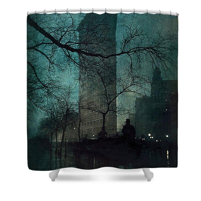 The Flatiron Building Shower Curtain featuring the painting The Flatiron Building by Edward Steichen