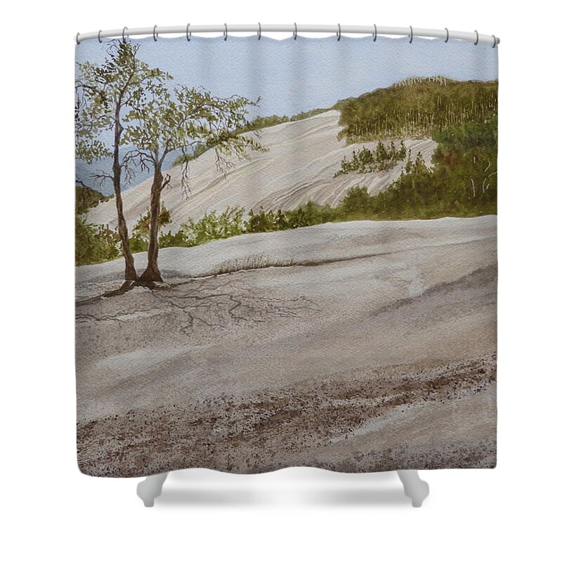 Stone Mountain Shower Curtain featuring the painting The Four Sisters by Joel Deutsch