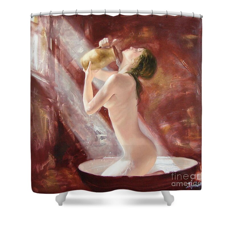 Oil Shower Curtain featuring the painting The freshness by Sergey Ignatenko