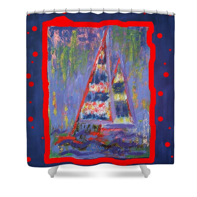 Red Shower Curtain featuring the painting The Fun Of Sailing by Karin Eisermann