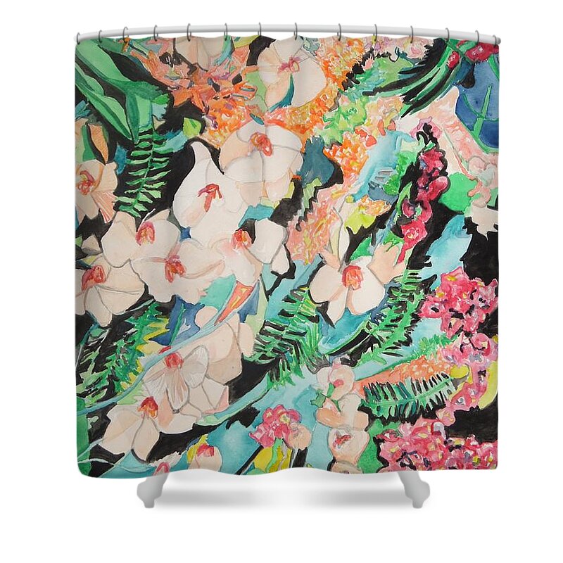 The Gallery Of Orchids 2 Shower Curtain featuring the painting The Gallery of Orchids 2 by Esther Newman-Cohen