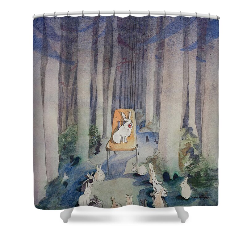 Rabbits Shower Curtain featuring the painting The Gathering by Rachel Osteyee