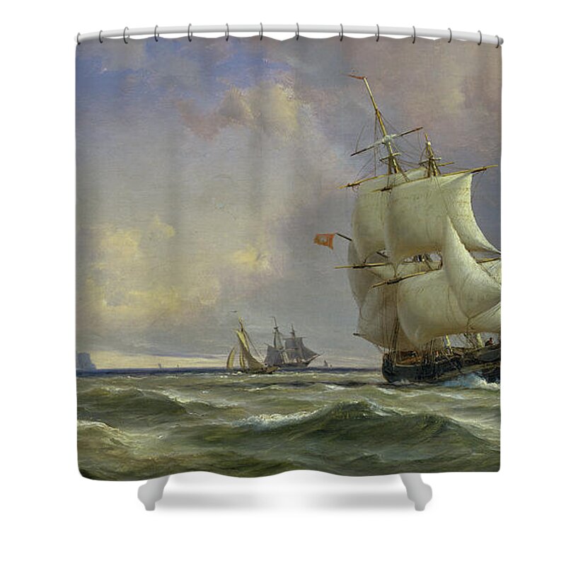 The Shower Curtain featuring the painting The Gathering Storm by Anton Melbye