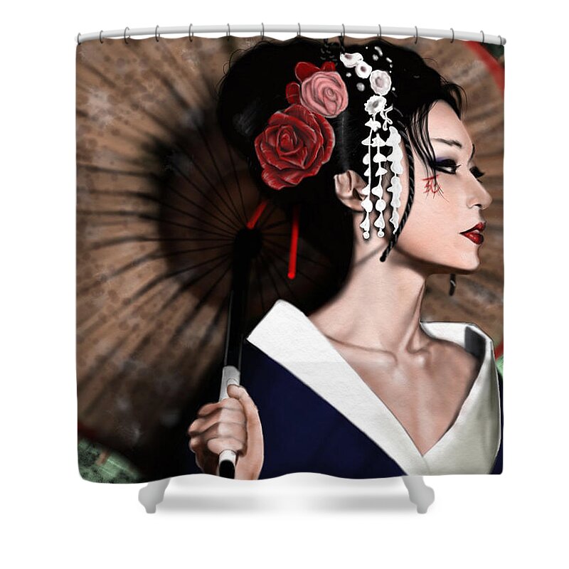  Shower Curtain featuring the painting The Geisha by Pete Tapang