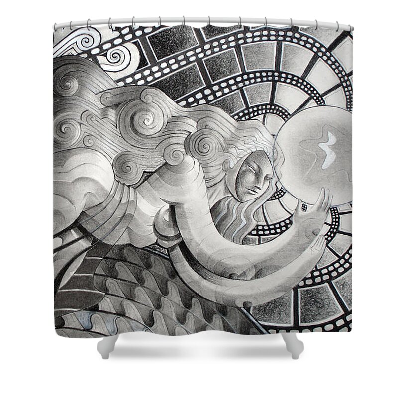 Art Shower Curtain featuring the drawing The Gift by Myron Belfast