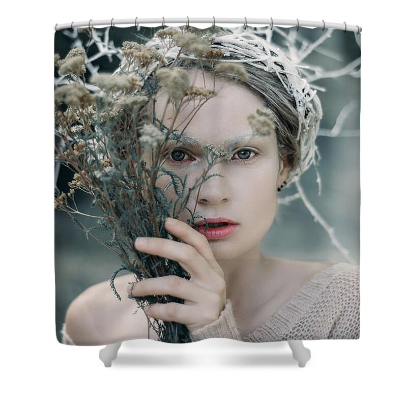 Woman Shower Curtain featuring the photograph The Glance. Prickle Tenderness by Inna Mosina