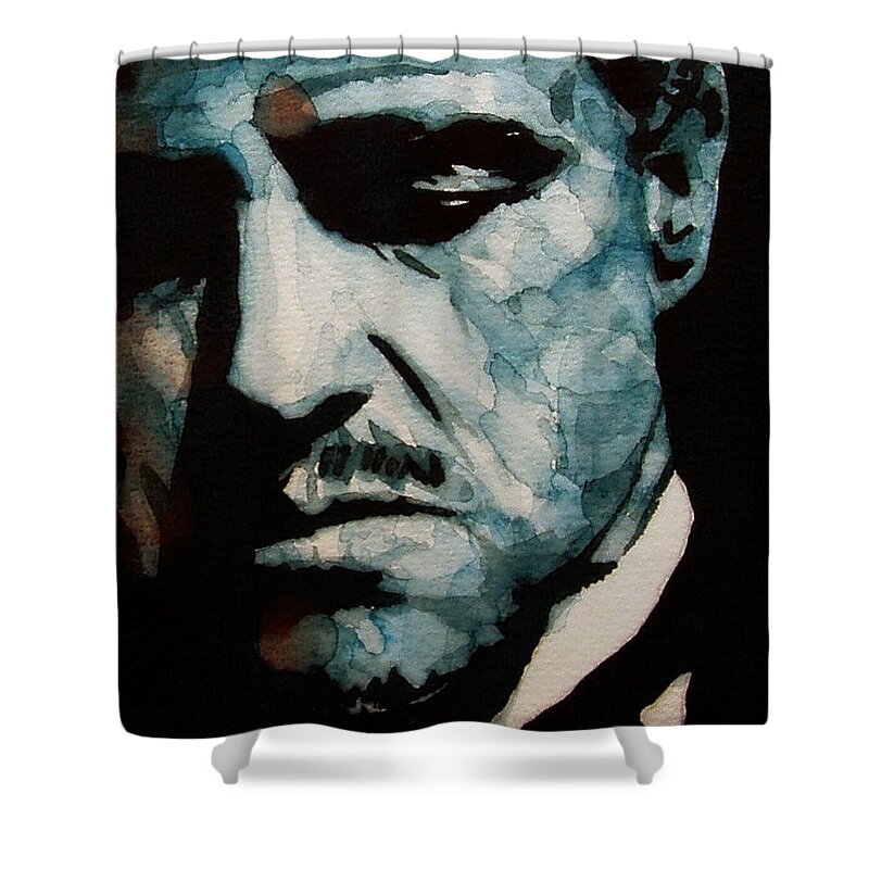 Marlon Brando Shower Curtain featuring the painting The Godfather - by Paul Lovering