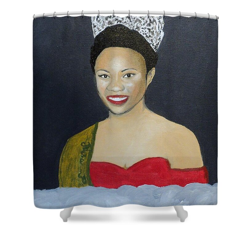 Black Shower Curtain featuring the painting The Golden Queen by Angelo Thomas