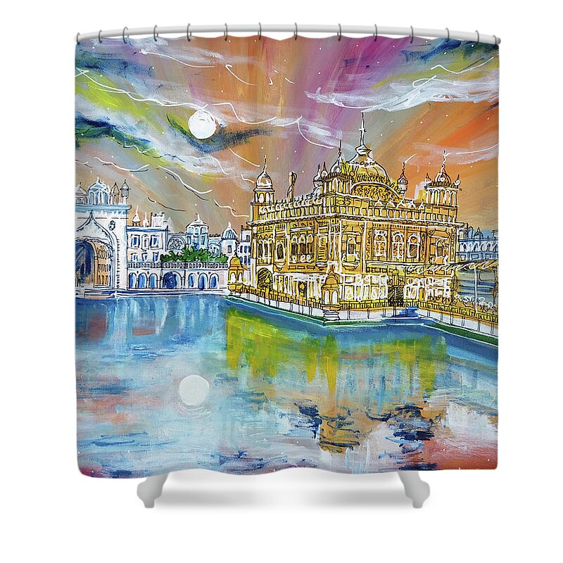 Sikh Temple Shower Curtain featuring the painting The Golden Temple by Laura Hol Art