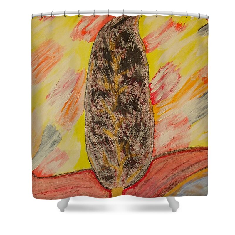 Tree Shower Curtain featuring the painting The golden way by Pilbri Britta Neumaerker