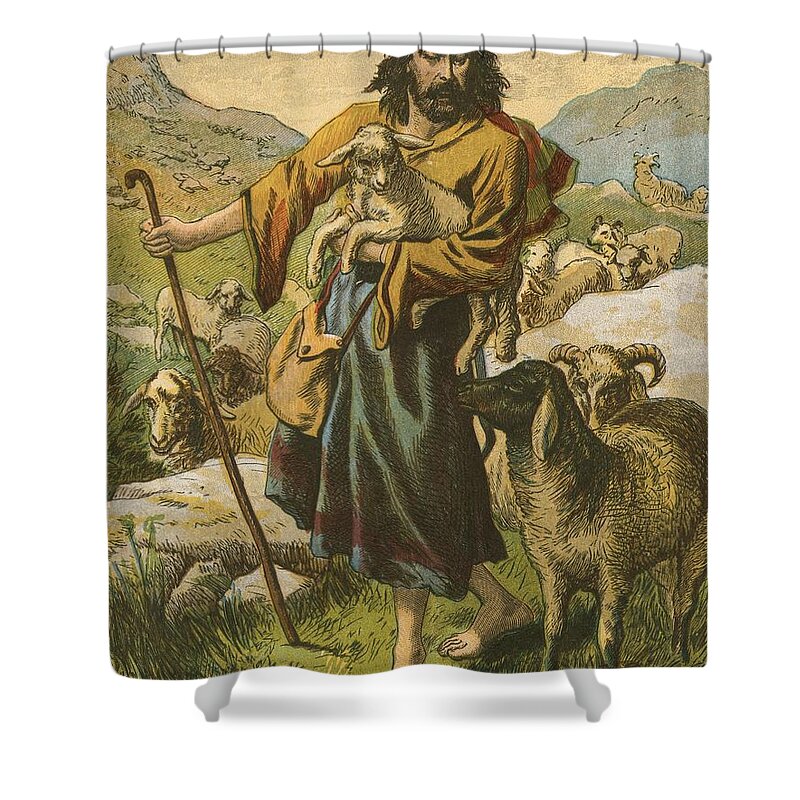 Jesus Christ; Bible; Life; Lessons; Good Shepherd Shower Curtain featuring the painting The Good Shepherd by English School