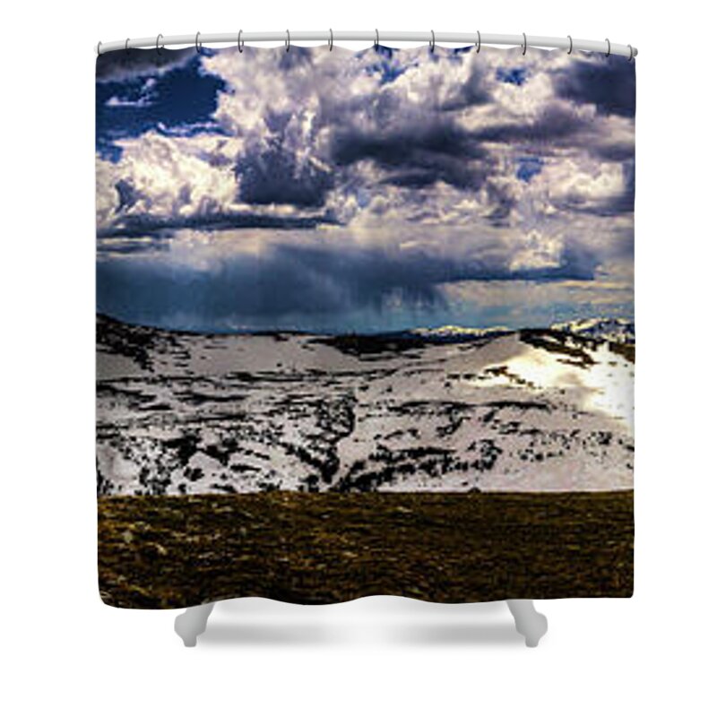 Gore Range Shower Curtain featuring the photograph The Gore Range in Panorama by Roger Passman