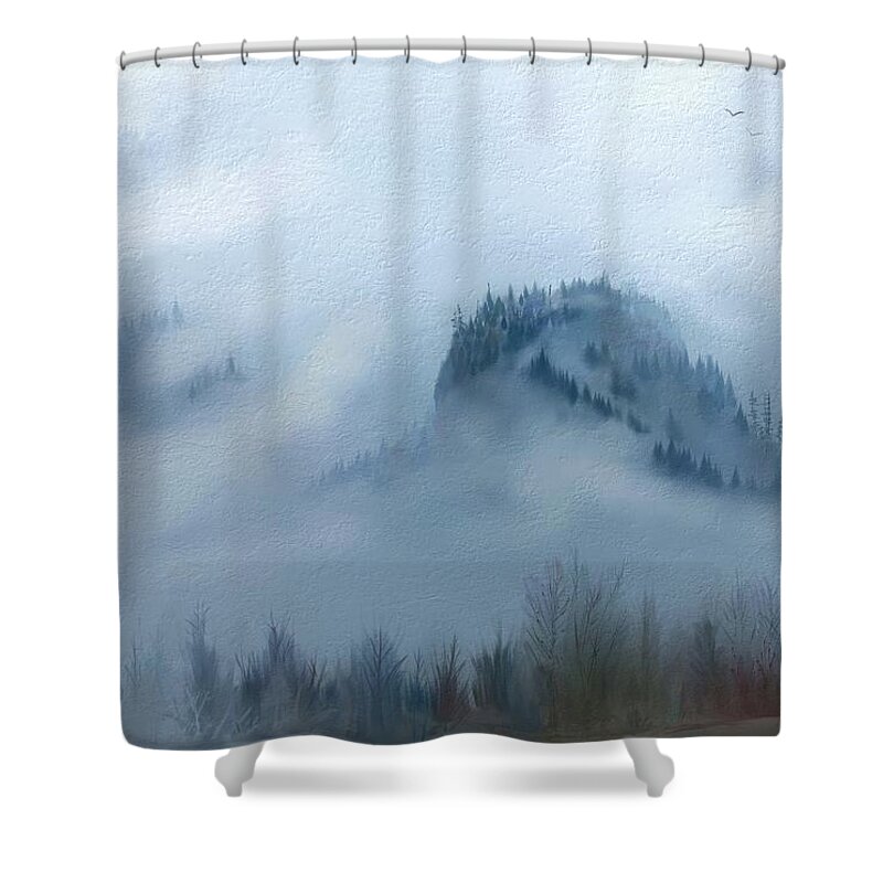Columbia Shower Curtain featuring the digital art The Gorge in the fog by Debra Baldwin