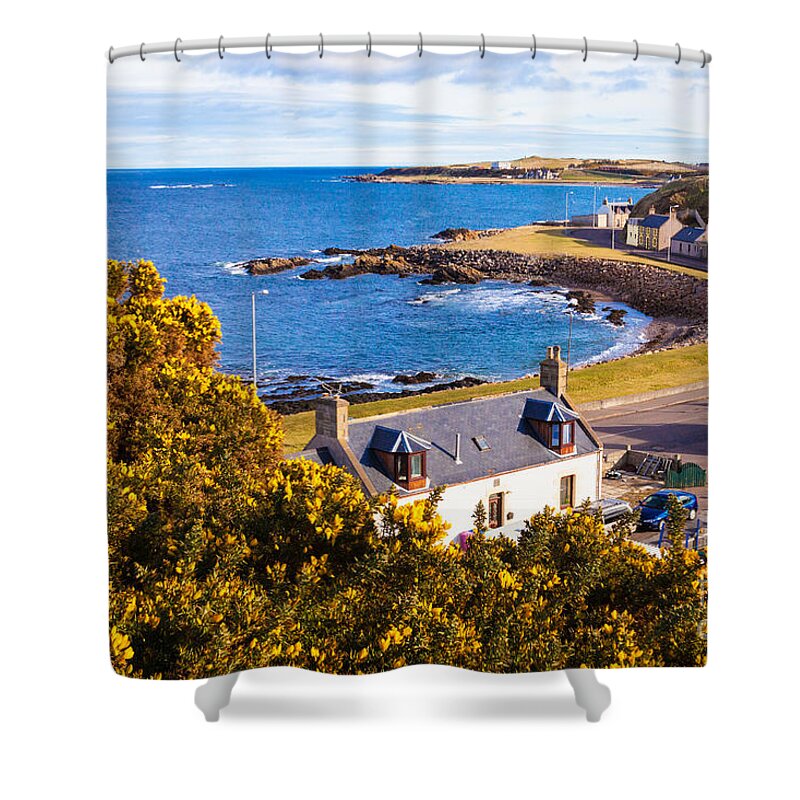 Gorse Shower Curtain featuring the photograph Gorse Is In Bloom Portessie by Diane Macdonald