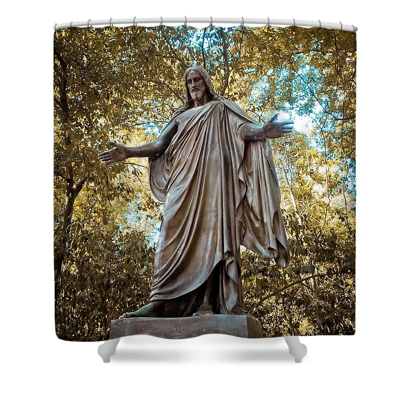Gravesite Shower Curtain featuring the digital art The Gravesite of Rawley Powell by Linda Unger
