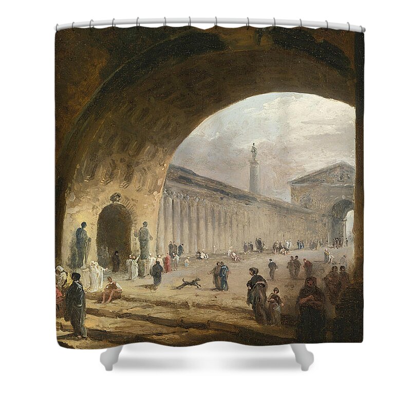 Hubert Robert Shower Curtain featuring the painting The Great Archway by Hubert Robert