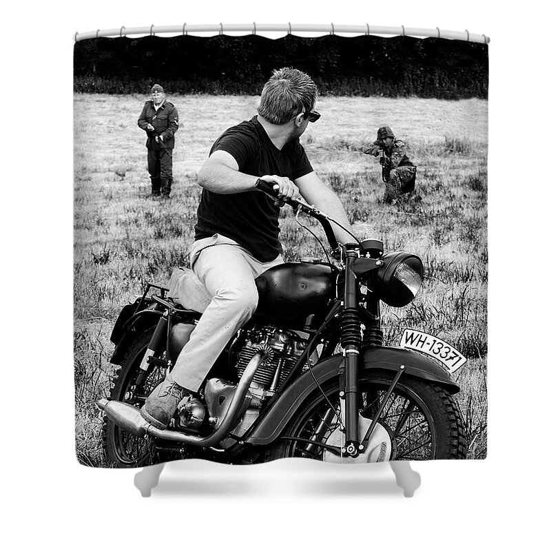 Triumph Shower Curtain featuring the photograph The Great Escape by Mark Rogan