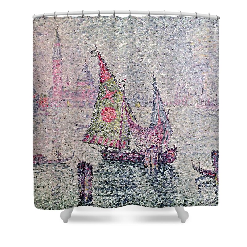 The Green Sail Shower Curtain featuring the painting The Green Sail by Paul Signac