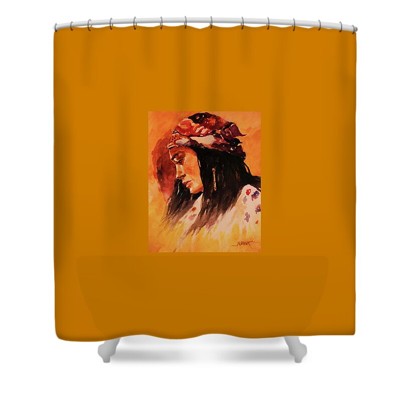 Portrait Shower Curtain featuring the painting Gypsy Woman by Al Brown