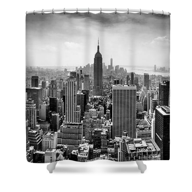 Panorama Photo Shower Curtain featuring the photograph New York City Skyline BW by Az Jackson