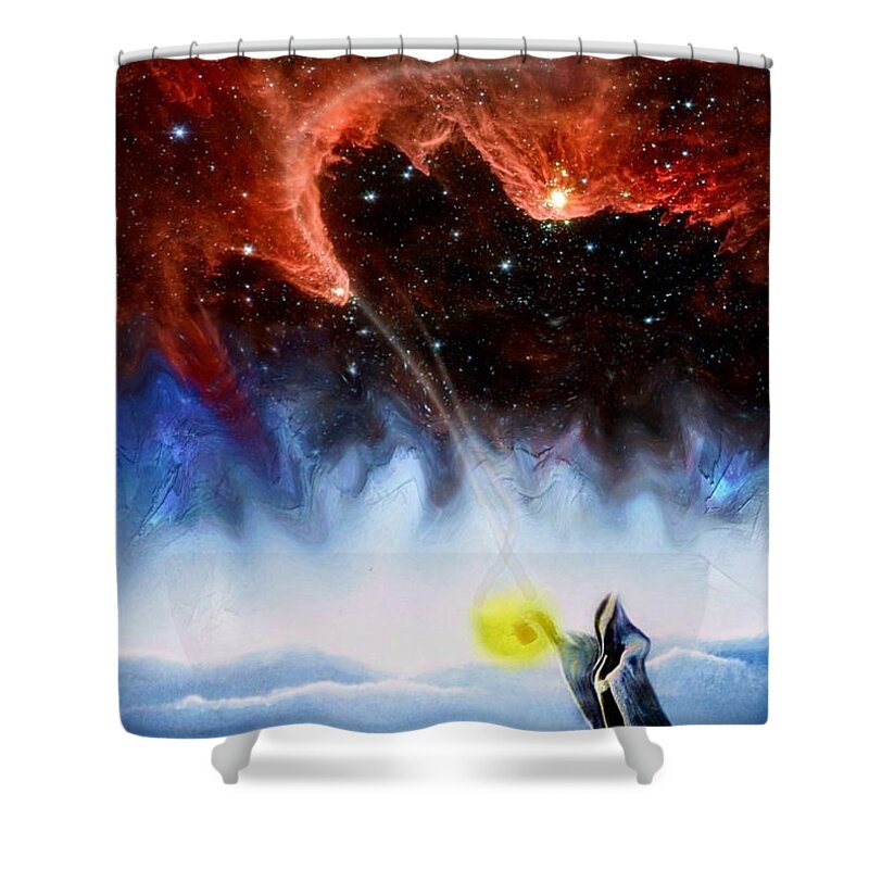 Fantasy Image Shower Curtain featuring the painting The Hermit's Path by David Neace
