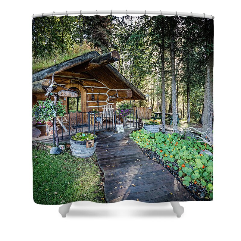 The Hobbit Cabin Shower Curtain featuring the photograph The Hobbit Cabin by Eva Lechner