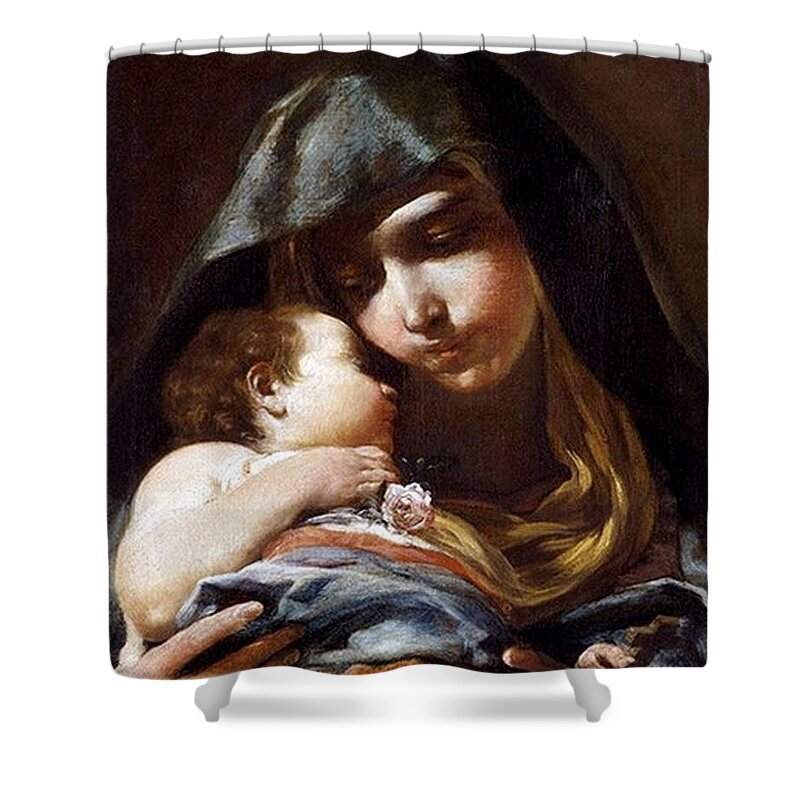 Holy Shower Curtain featuring the painting The Holy Child and Blessed Mary by Unknown Artist