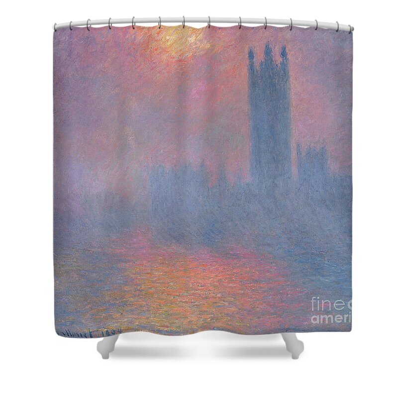 Claude Monet Shower Curtain featuring the painting The Houses of Parliament London by Claude Monet