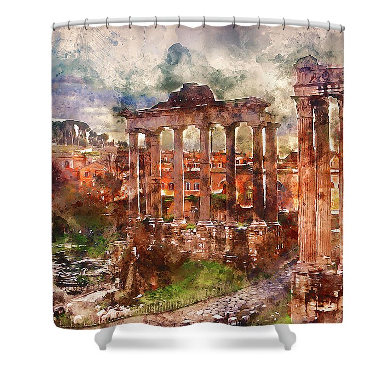 Rome Imperial Fora Shower Curtain featuring the painting The Imperial Fora, Rome - 13 by AM FineArtPrints