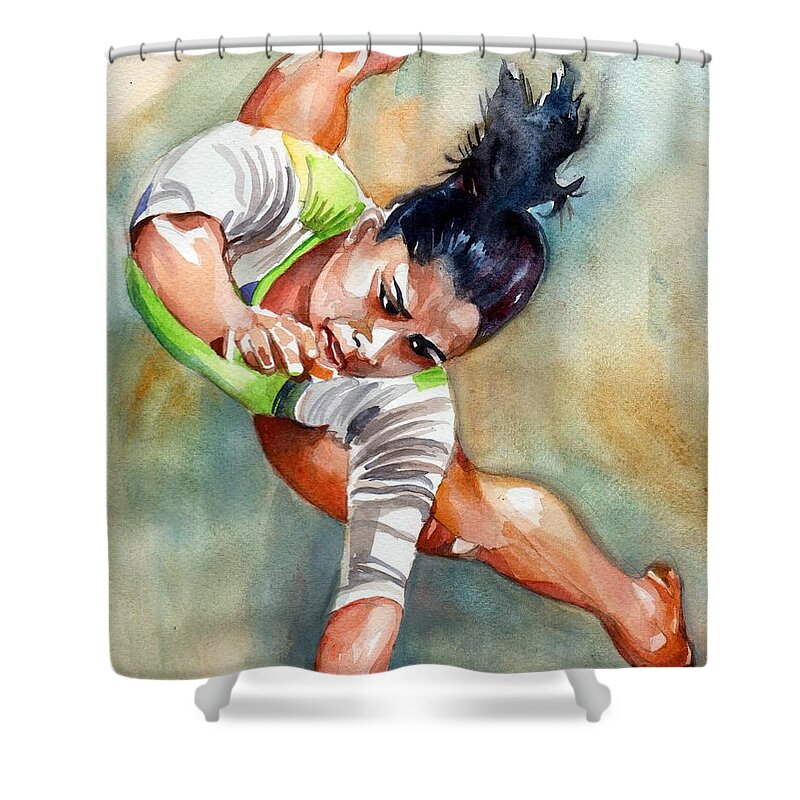 Female Gymnast Shower Curtain featuring the painting The Indian Gymnast by Parag Pendharkar