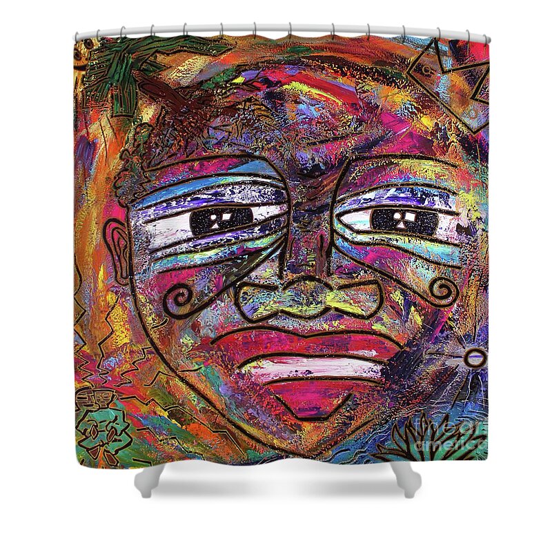Art Shower Curtain featuring the painting The Indigo Child by Odalo Wasikhongo